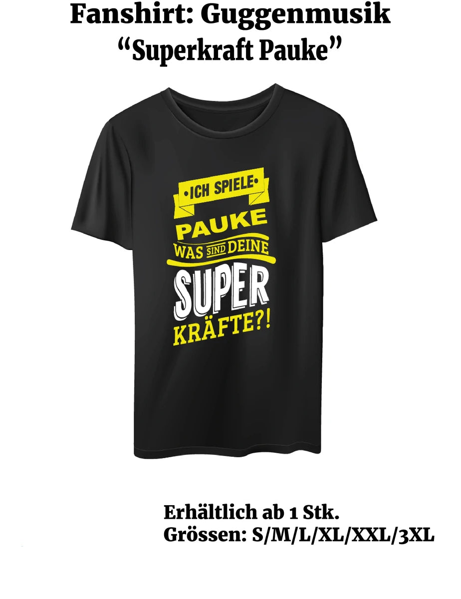 Gugge-Fanshirts: "Superkraft Pauke"